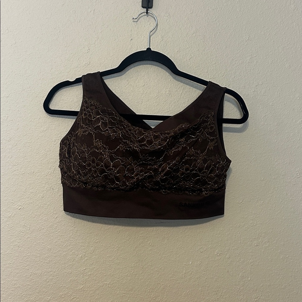 Sankom Patent Bra in Brown and Gold Lace Size‎ XL-XXL